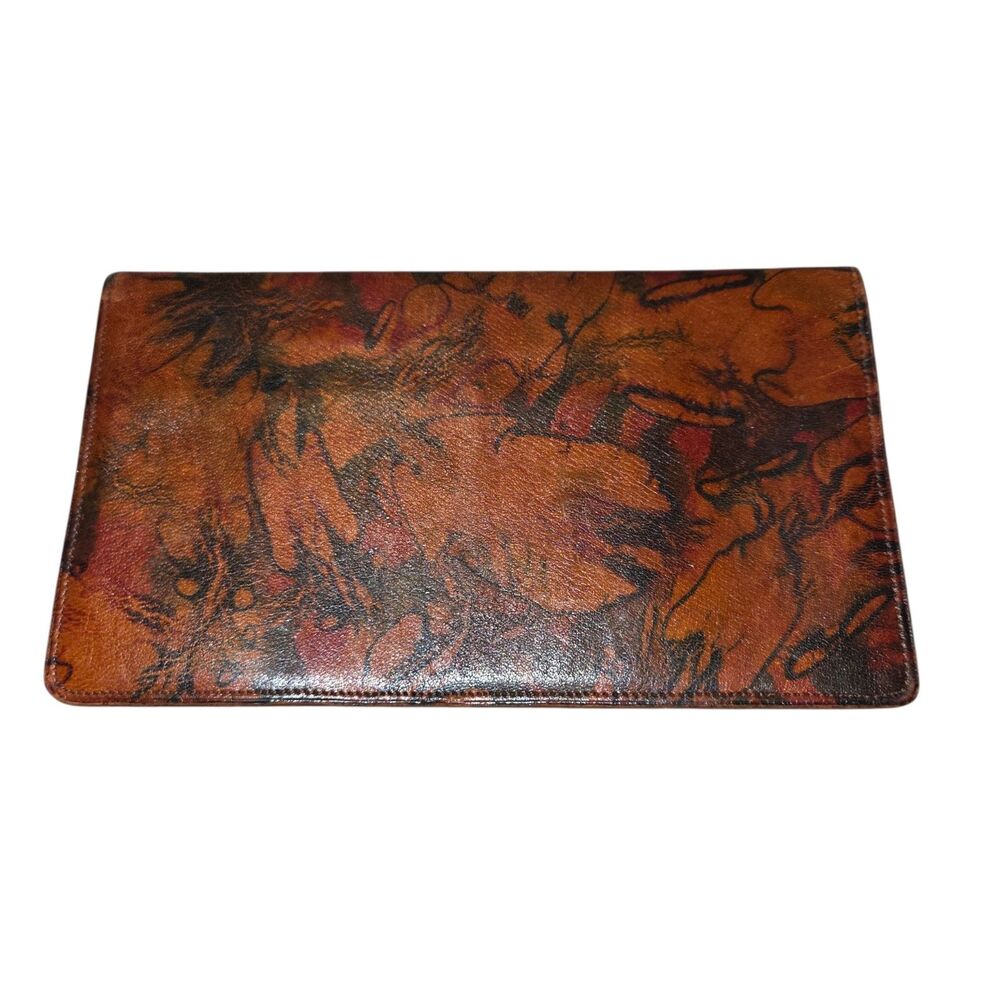 Vintage Viking Leather Checkbook Wallet Made in England Marbled Abstract 70s EUC